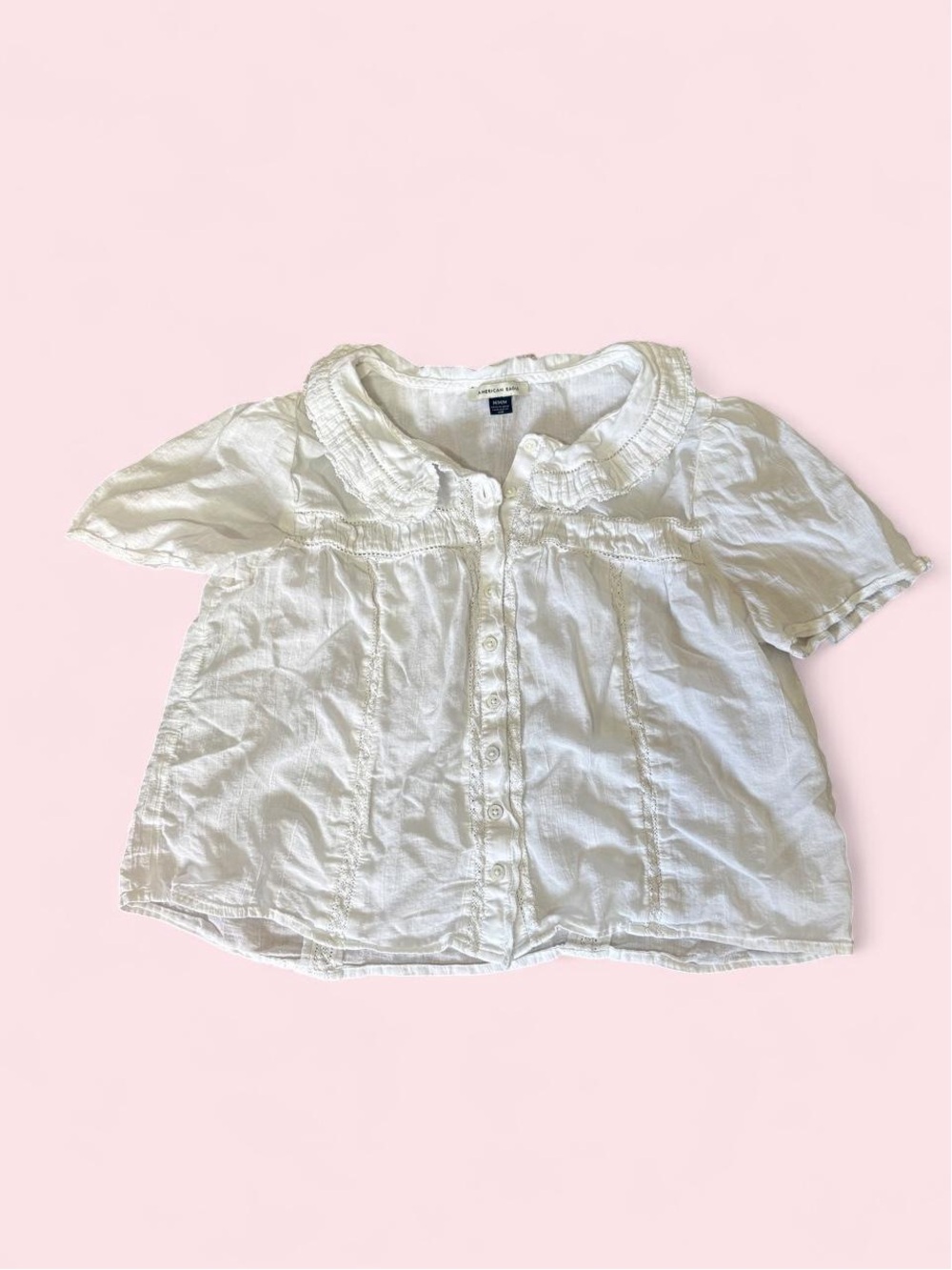 American Eagle White Ruffled Collar Button-Front Top